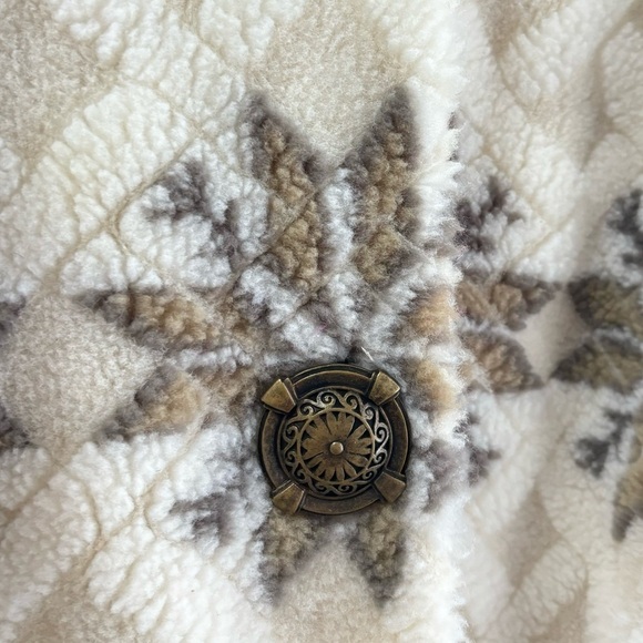 Vintage 90s Snowflake Sherpa Teddy Bear Winter Plush Jacket Sweater 80s Ski - Picture 8 of 9